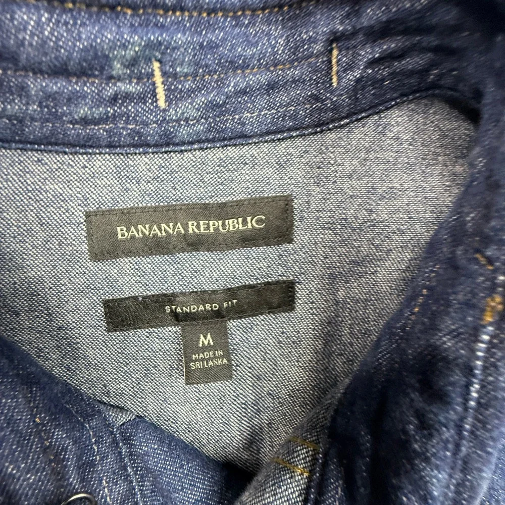 Banana Republic Western Shirt Mens M Blue Excellent Hemp Blend Pearl Snap Denim